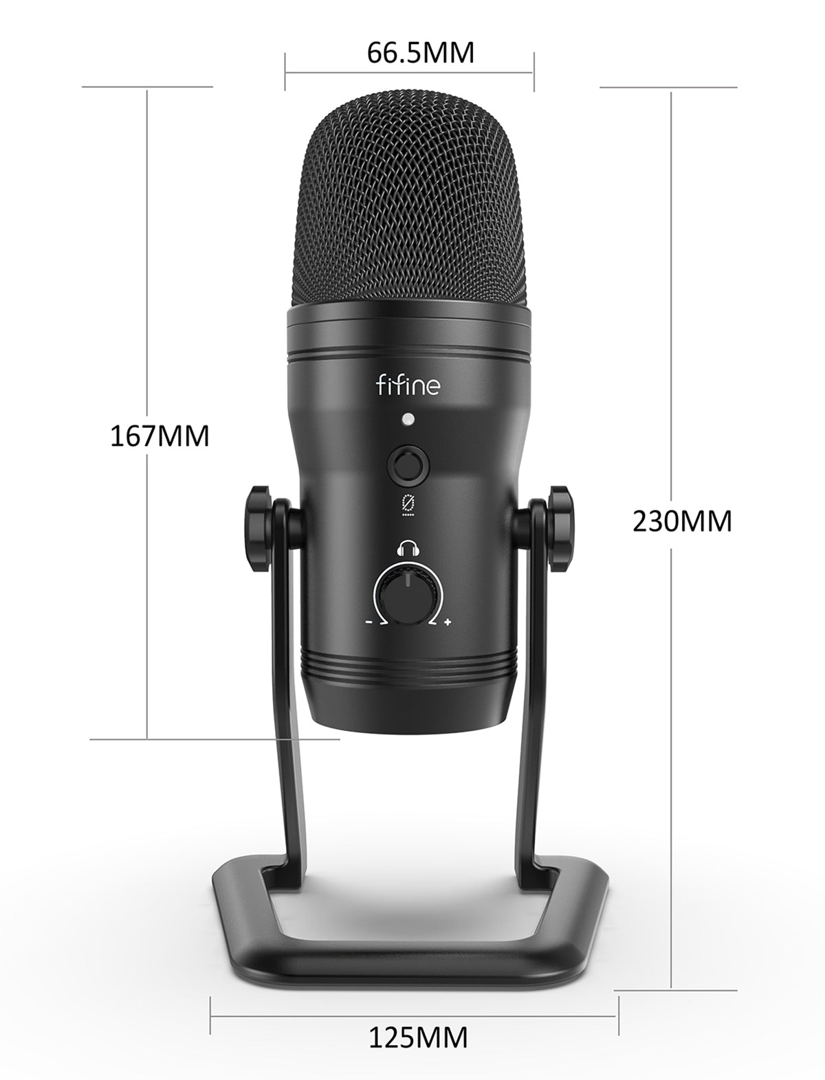 USB Recording Microphone designed for podcasts and gaming, featuring four pickup patterns and a sleek tabletop design.