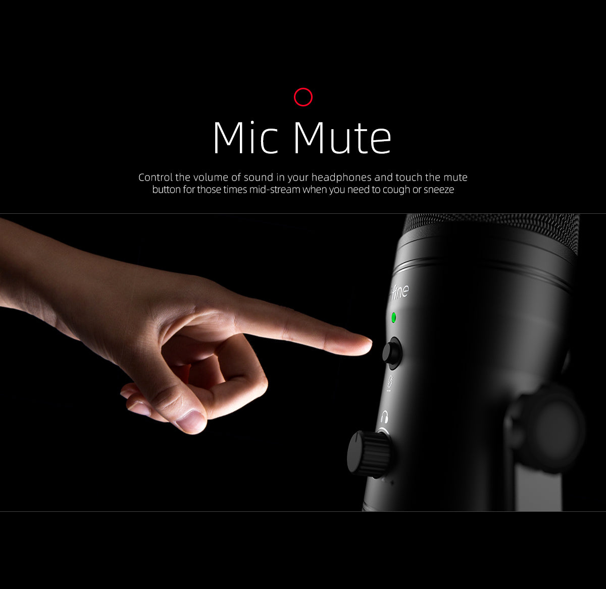 USB Recording Microphone designed for podcasts and gaming, featuring four pickup patterns and a sleek tabletop design.