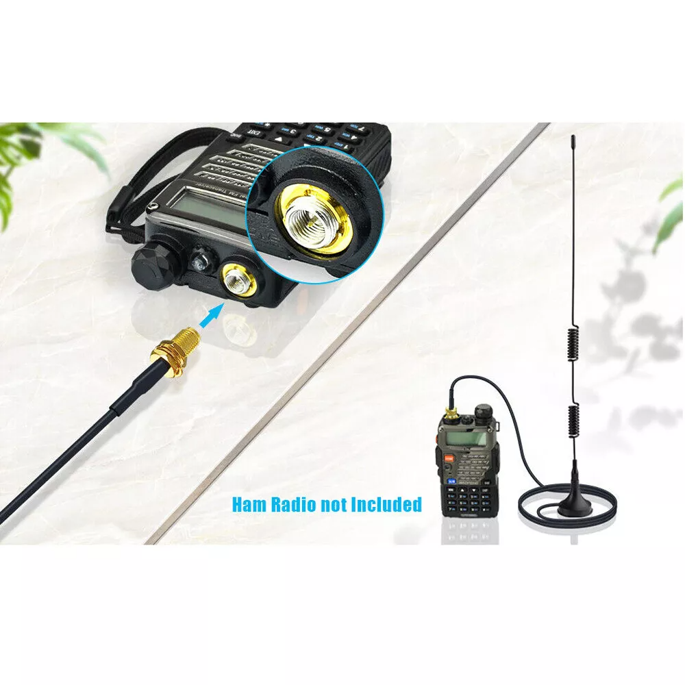 UV5R UV5RA A067 UV-82 antenna for VHF UHF radios, featuring a black design and SMA female connector.