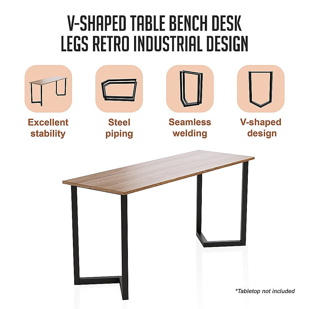V Shaped Table Bench Desk Legs in black, showcasing a retro industrial design with a triangular base for stability.