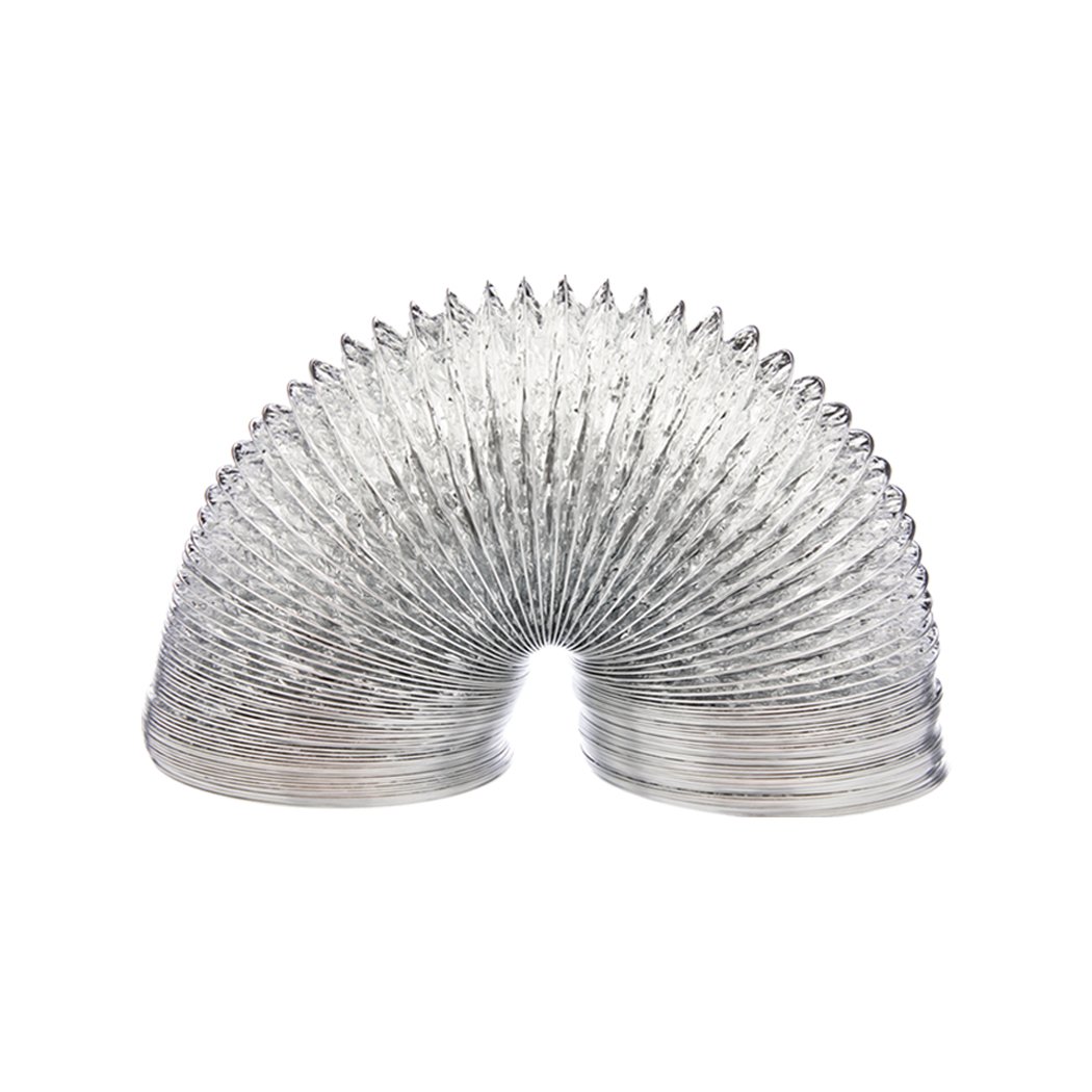 Flexible aluminum foil ventilation ducting exhaust hose for air conditioning and heating systems, showcasing its durable construction and adjustable length.