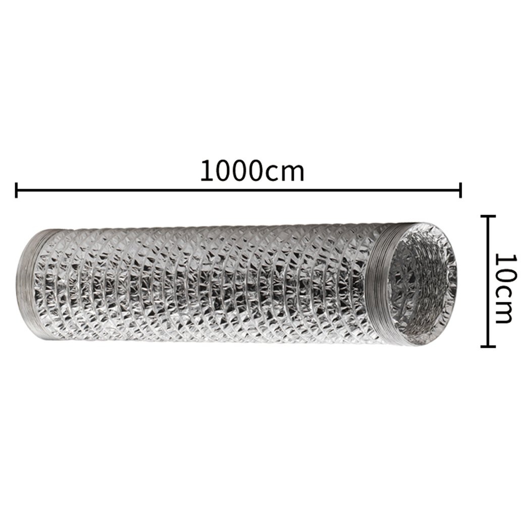 Flexible aluminum foil ventilation ducting exhaust hose for air conditioning and heating systems, showcasing its durable construction and adjustable length.
