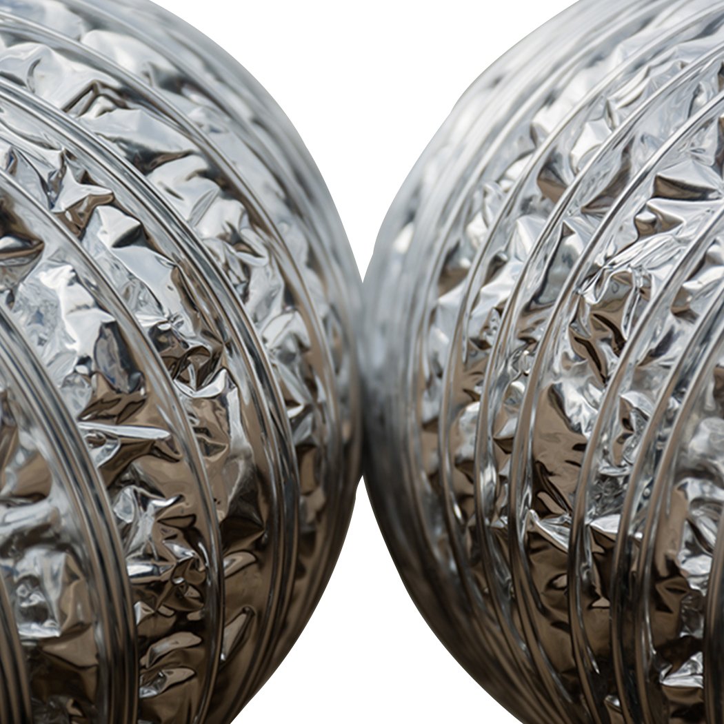 Flexible aluminum foil ventilation ducting exhaust hose for air conditioning and heating systems, showcasing its durable construction and adjustable length.