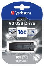VERBATIM 16GB V3 USB3.0 Grey Store'n'Go V3 with retractable design, showcasing its compact and stylish appearance.