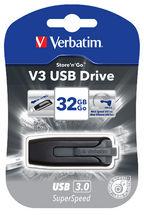 VERBATIM 32GB V3 USB3.0 Grey Store'n'Go V3 with retractable design, showcasing its compact and stylish appearance.