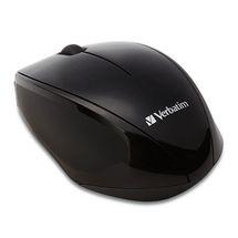 Verbatim MultiTrac Black Mouse with Blue LED technology, showcasing its ergonomic design and compact nano receiver.