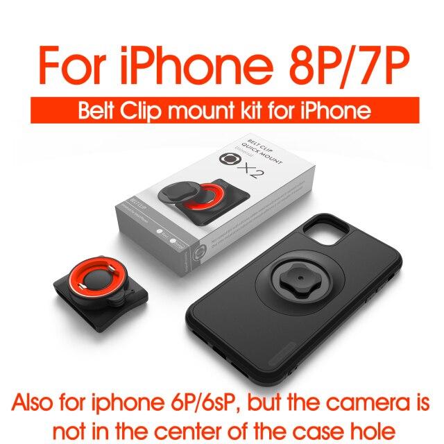 Vertical Universal Buckle Lock Cell Phone Bracket mounted on a waist belt, securely holding a smartphone for outdoor activities.