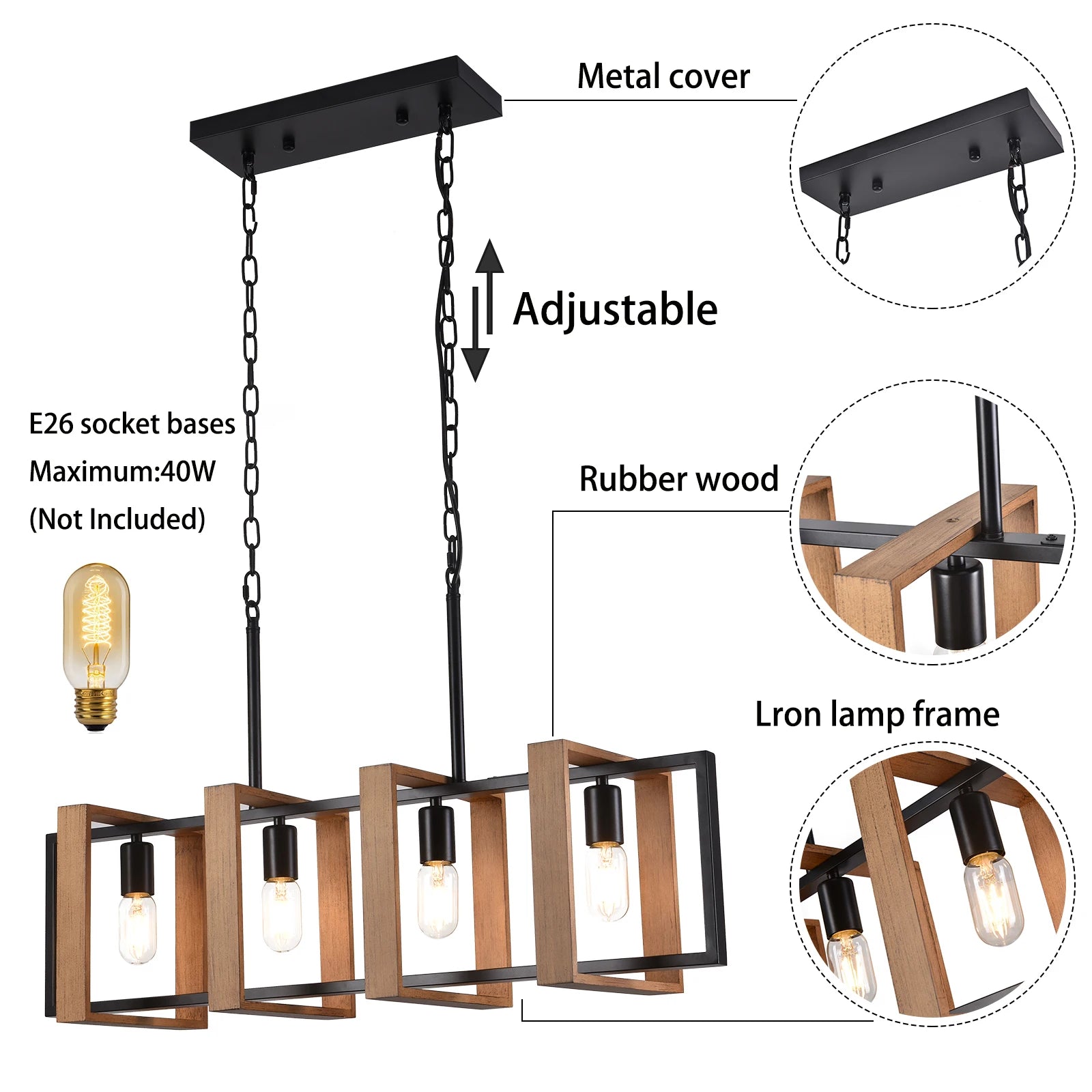 Vintage 4-Light Chandelier featuring a retro texture design with a faux wood finish, ideal for rustic farmhouse decor.