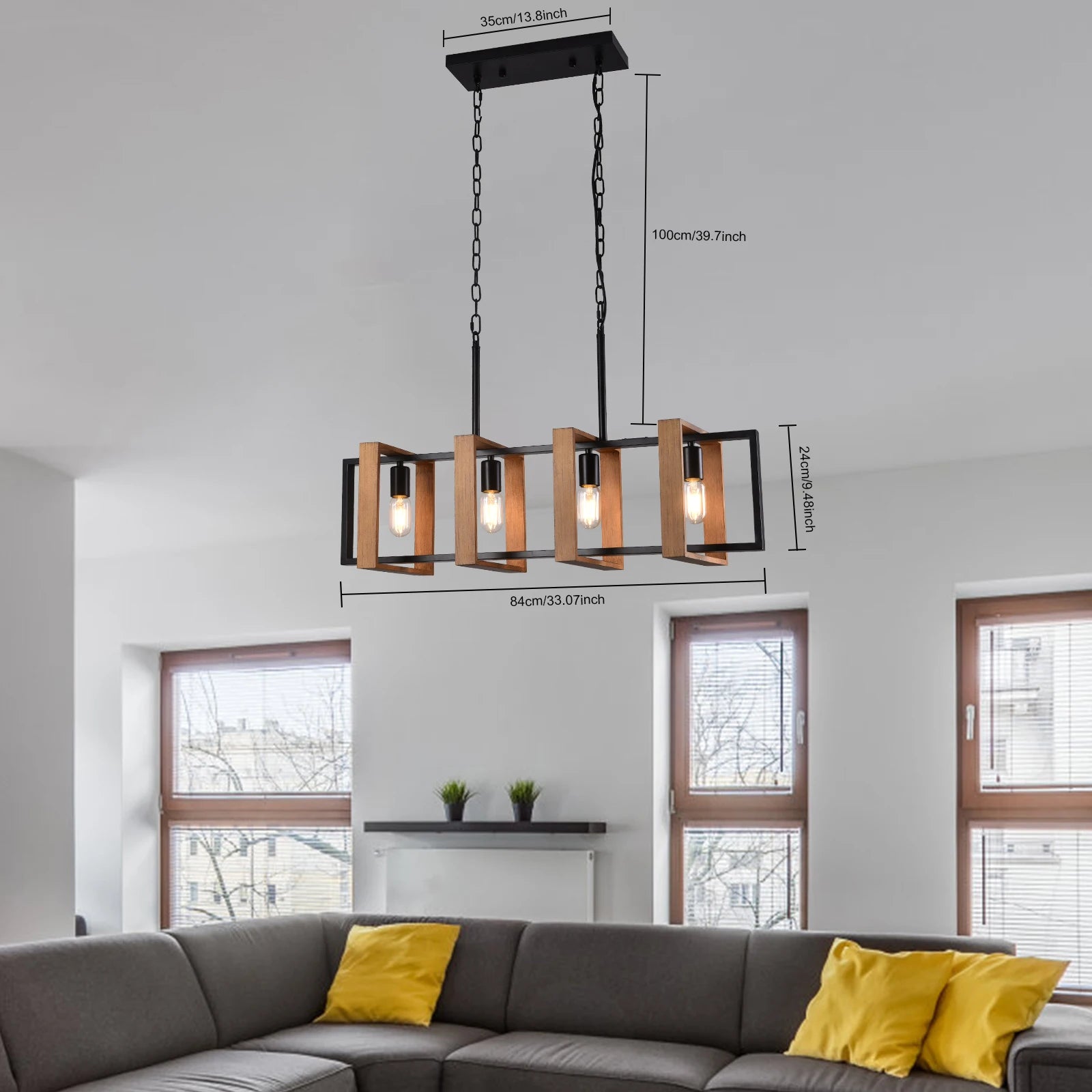 Vintage 4-Light Chandelier featuring a retro texture design with a faux wood finish, ideal for rustic farmhouse decor.