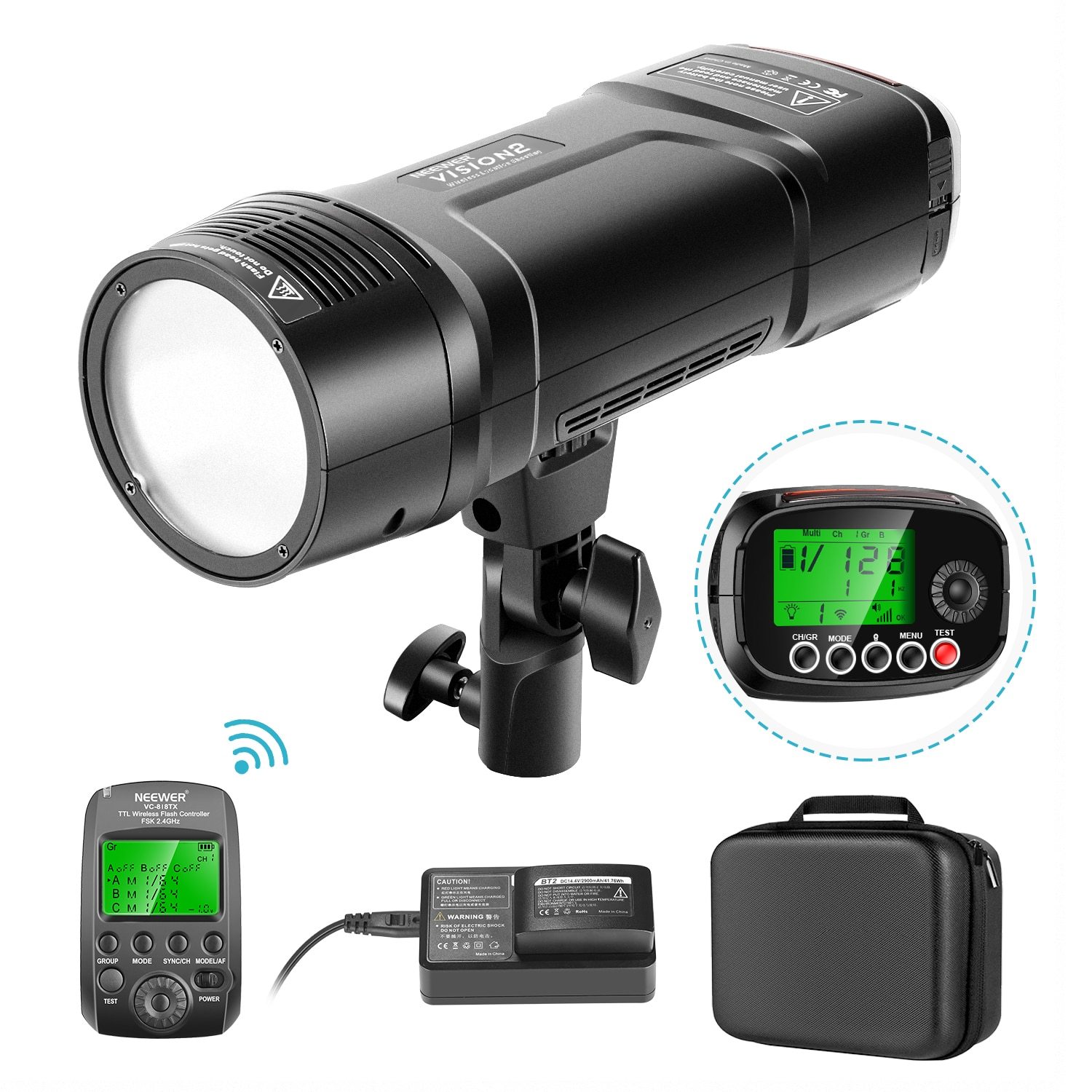 VISION2 200Ws 2.4G TTL Flash Strobe for Sony DSLR cameras, showcasing its sleek design and features.