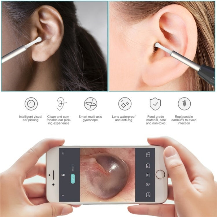 W1 Smart WiFi Ear Pick Cleaning Kit with LED lights and camera for ear wax removal, featuring a soft silicone ear spoon cover.