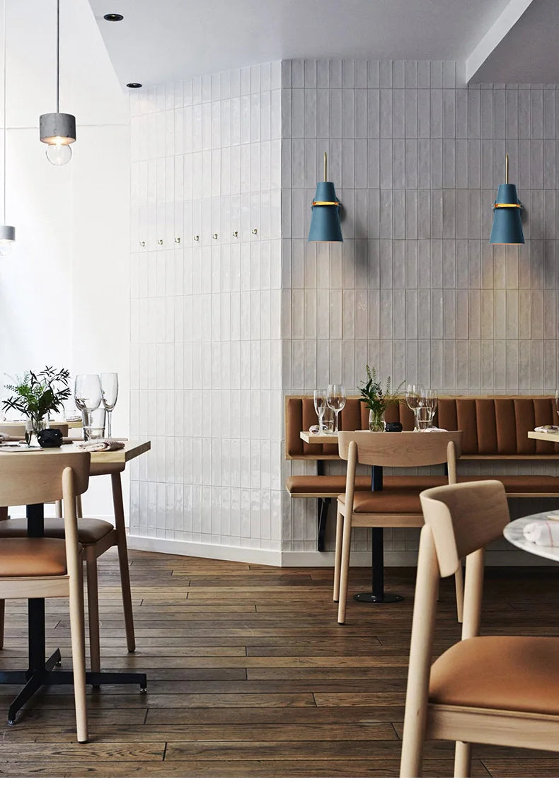 Nordic Wall Lamp featuring a sleek metal design, available in blue, white, and black, perfect for indoor decor.