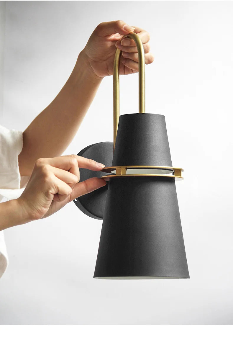 Nordic Wall Lamp featuring a sleek metal design, available in blue, white, and black, perfect for indoor decor.