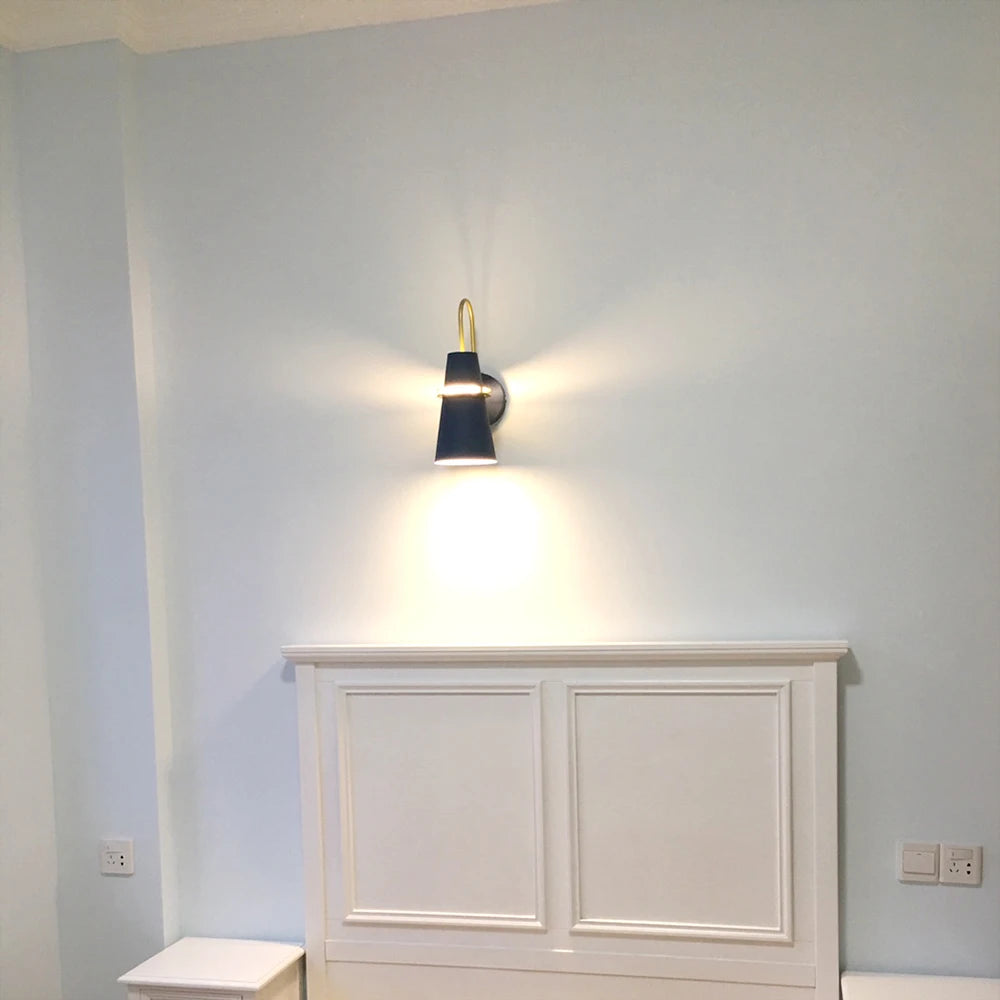 Nordic Wall Lamp featuring a sleek metal design, available in blue, white, and black, perfect for indoor decor.