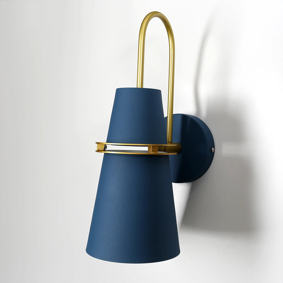 Nordic Wall Lamp featuring a sleek metal design, available in blue, white, and black, perfect for indoor decor.