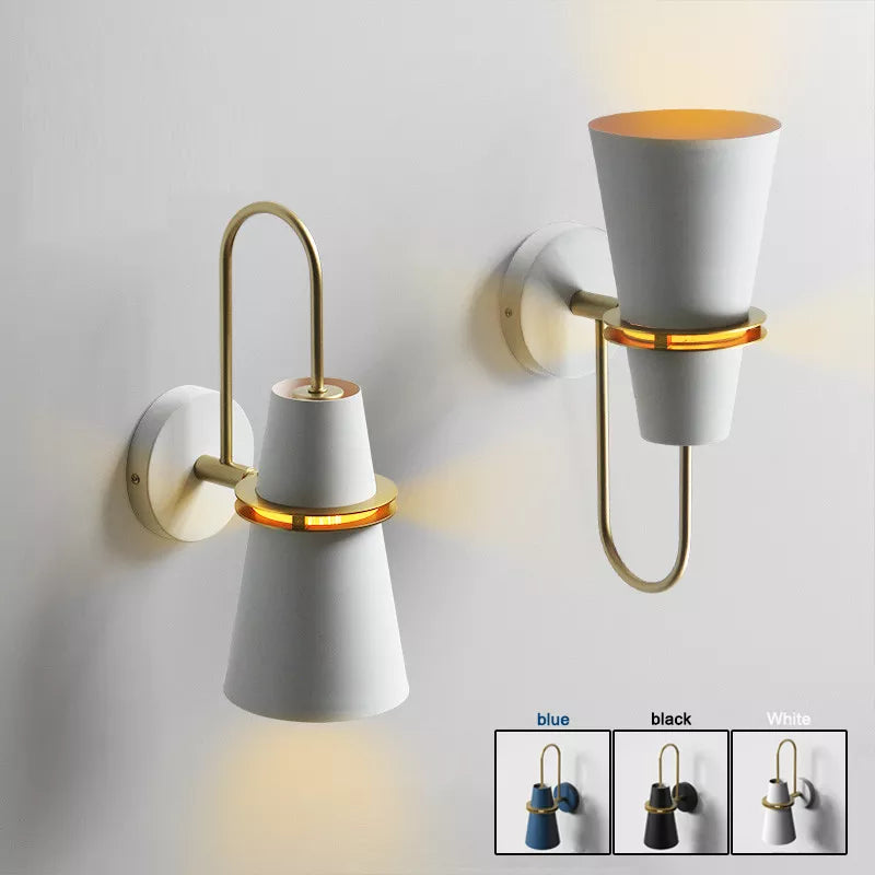 Nordic Wall Lamp featuring a sleek metal design, available in blue, white, and black, perfect for indoor decor.