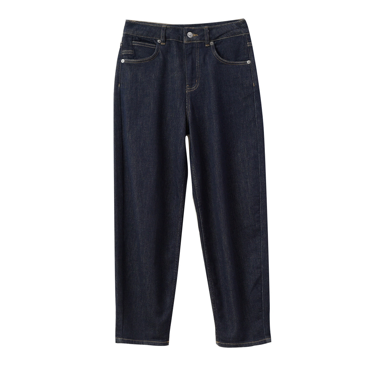 Washed straight slim looking women's jeans in dark blue, showcasing a stylish and comfortable fit for spring and autumn.