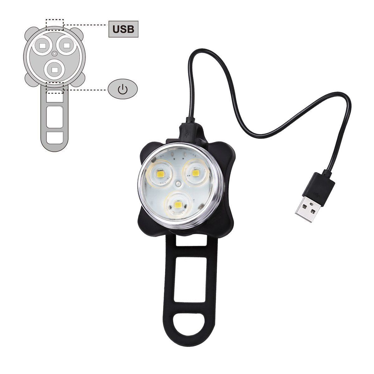 A set of waterproof bicycle lights featuring a white front light and a red rear light, designed for safety and visibility during cycling.