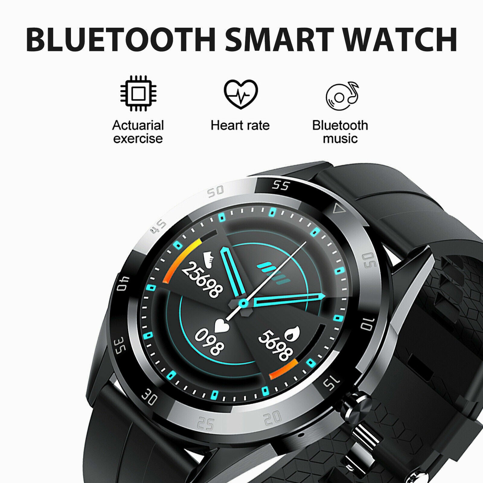 Waterproof Bluetooth Smart Watch Phone Mate with heart rate tracking features, showcasing a sleek design suitable for fitness and daily use.