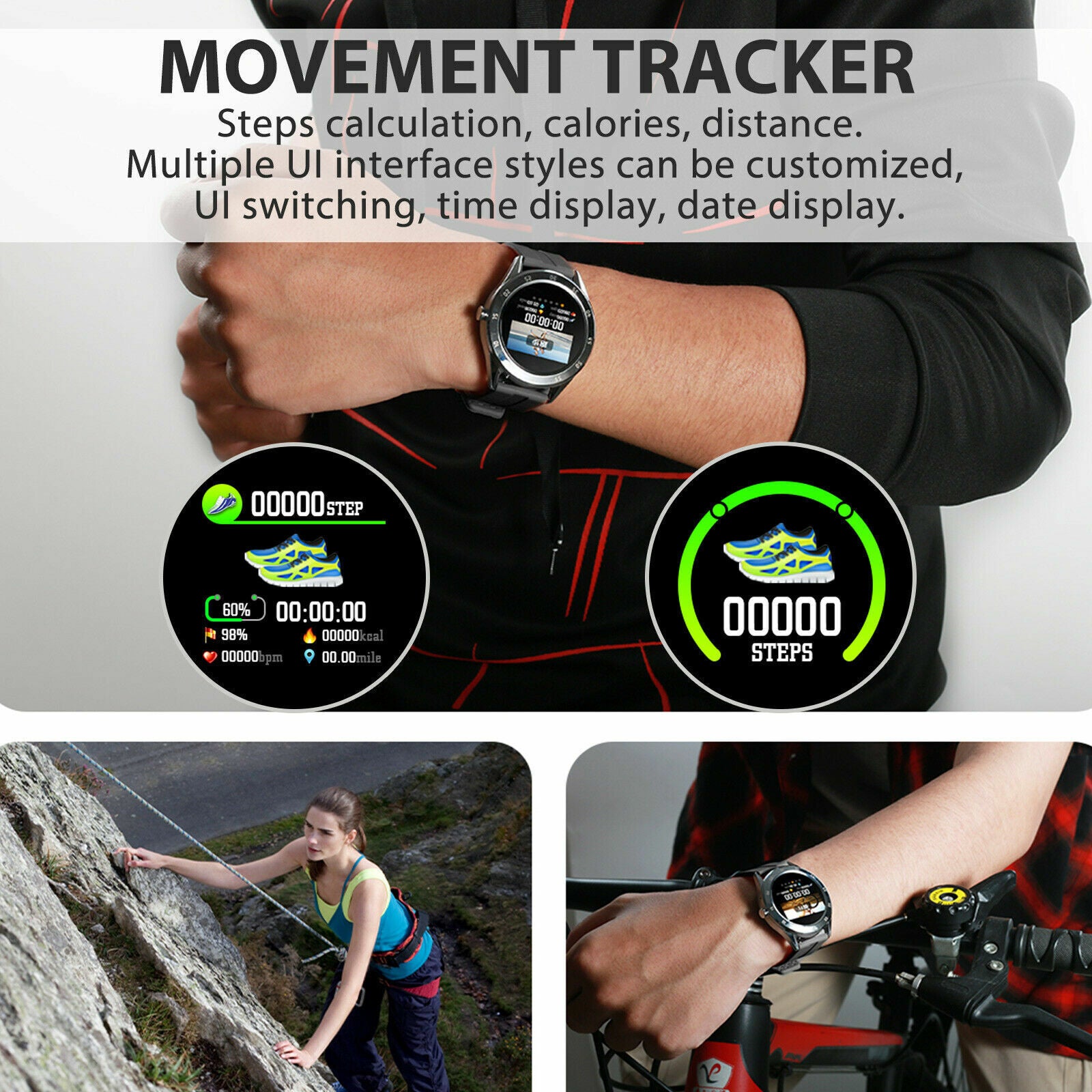 Waterproof Bluetooth Smart Watch Phone Mate with heart rate tracking features, showcasing a sleek design suitable for fitness and daily use.