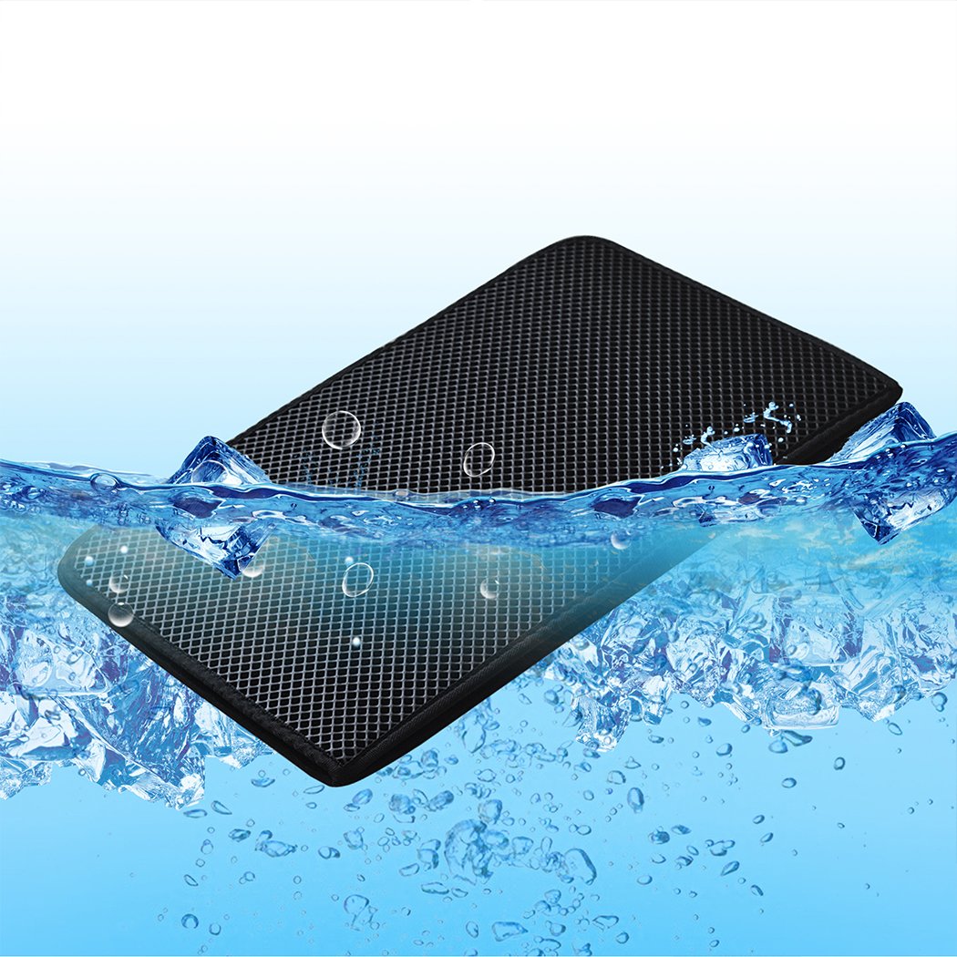 Waterproof double-layer cat litter mat trapper in grey, designed to trap litter and prevent mess, featuring a foldable design for easy storage.