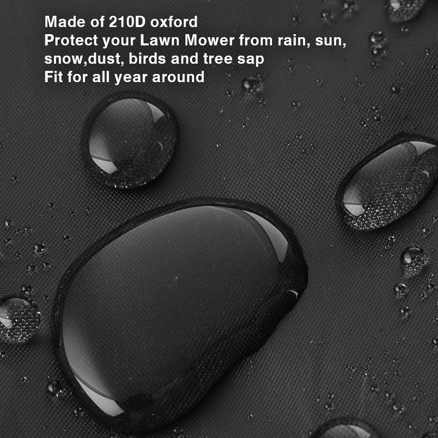 Heavy duty waterproof lawn mower cover designed for push mowers, featuring UV protection and durable Oxford cloth material.