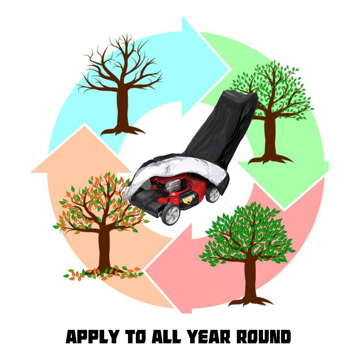 Heavy duty waterproof lawn mower cover designed for push mowers, featuring UV protection and durable Oxford cloth material.