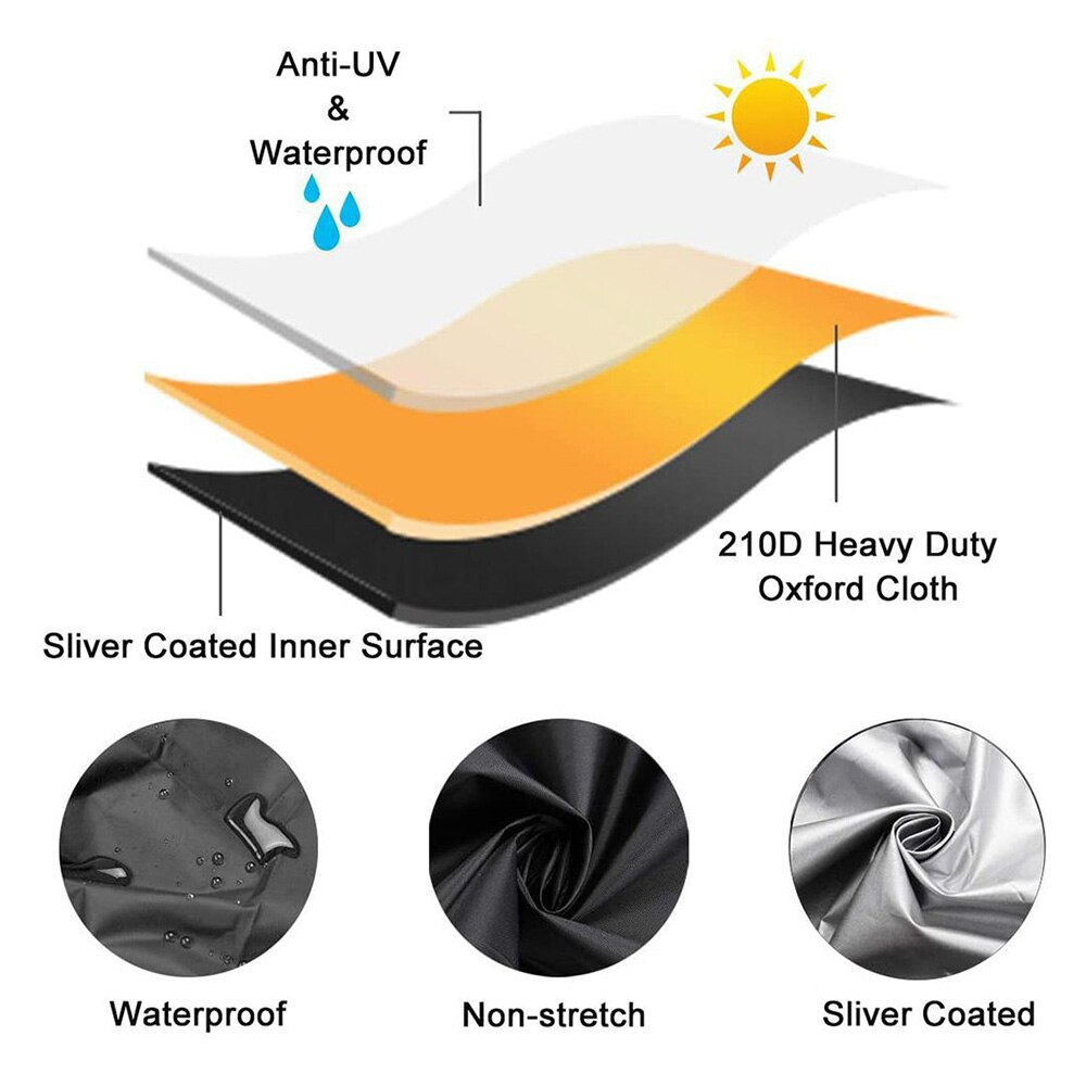 Heavy duty waterproof lawn mower cover designed for push mowers, featuring UV protection and durable Oxford cloth material.