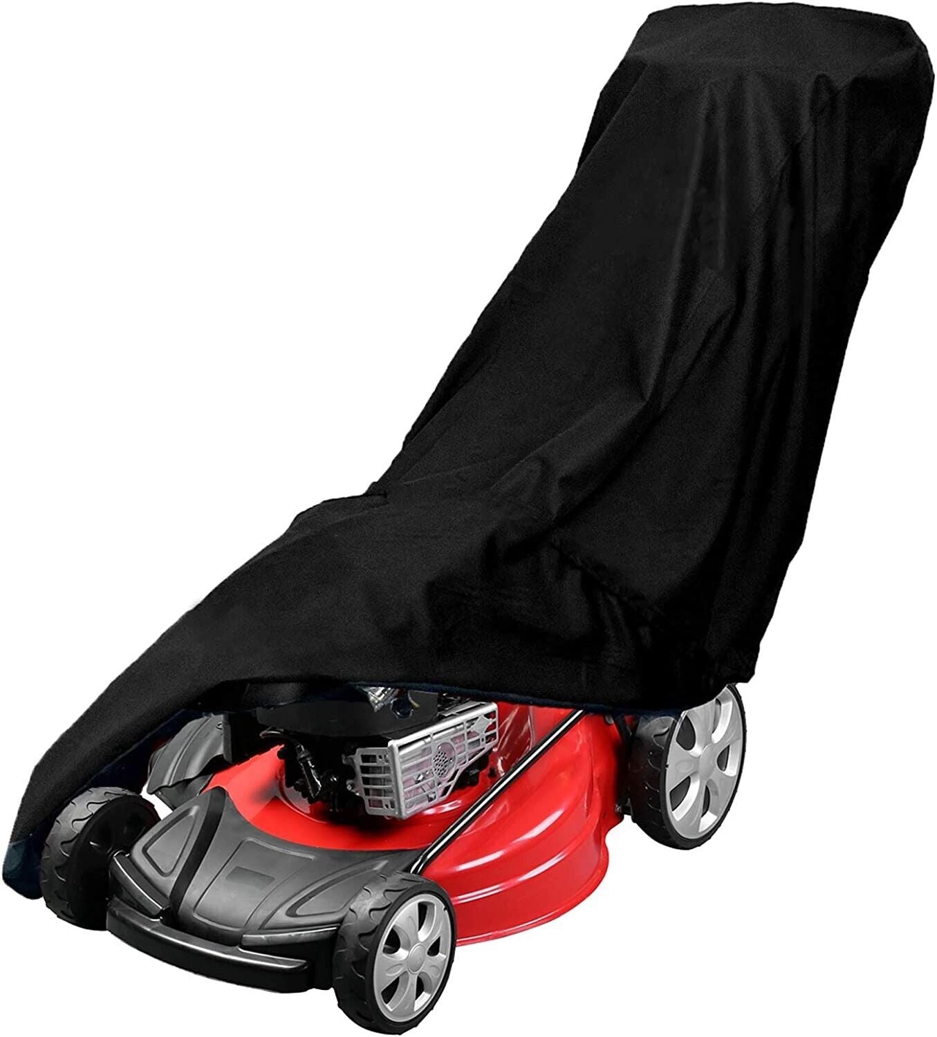 Heavy duty waterproof lawn mower cover designed for push mowers, featuring UV protection and durable Oxford cloth material.