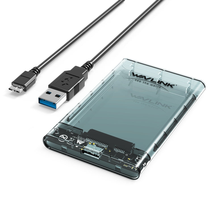 WAVLINK ST239 USB3.0 Transparent SATA External SSD showcasing its sleek design and USB interface.