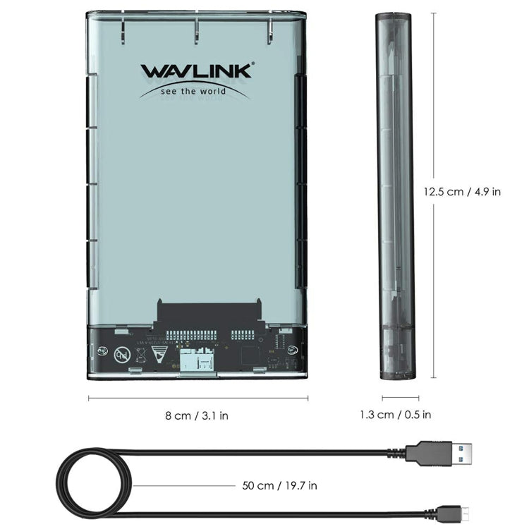 WAVLINK ST239 USB3.0 Transparent SATA External SSD showcasing its sleek design and USB interface.