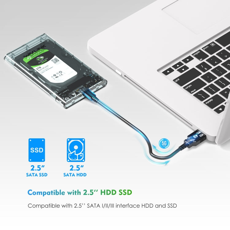 WAVLINK ST239 USB3.0 Transparent SATA External SSD showcasing its sleek design and USB interface.