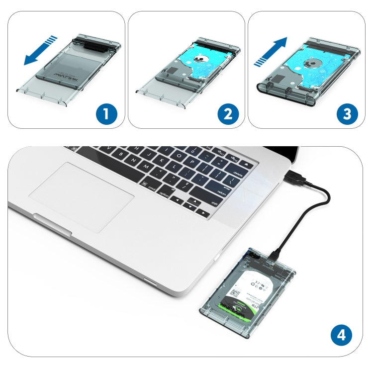 WAVLINK ST239 USB3.0 Transparent SATA External SSD showcasing its sleek design and USB interface.