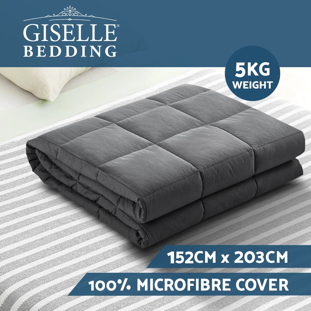 Giselle Bedding 5KG Weighted Blanket with microfibre cover in dark grey, showcasing its soft texture and even weight distribution.