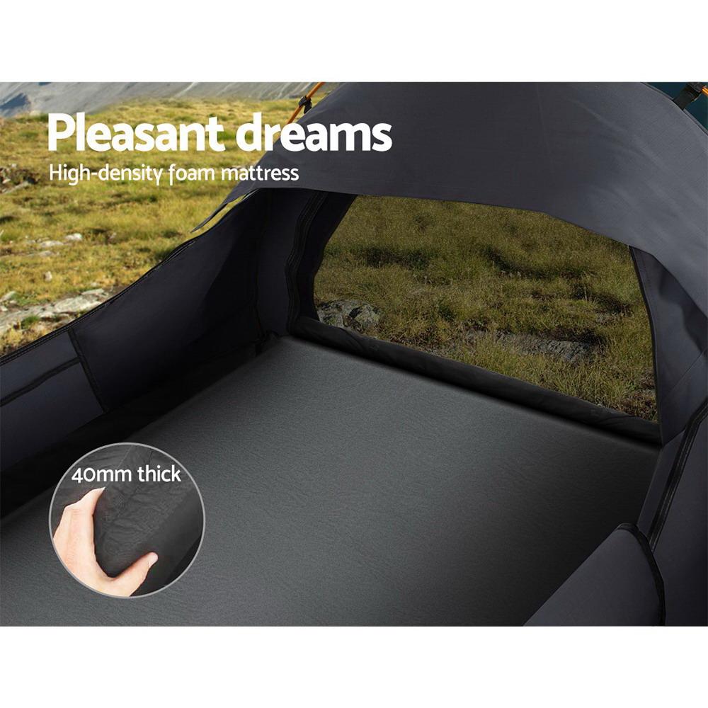 Weisshorn King Single Swag in dark grey, showcasing its durable ripstop canvas and spacious interior.