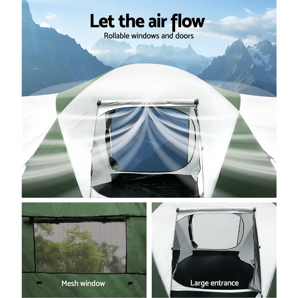 Weisshorn Family Camping Tent for 12 people, featuring two sleeping rooms and a spacious living area, set up in a natural outdoor environment.