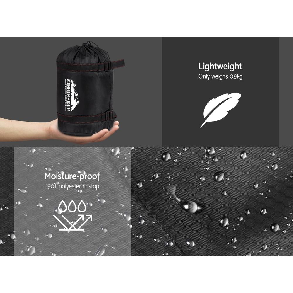 Weisshorn Sleeping Bag in grey, showcasing its compact design and features for camping and hiking.