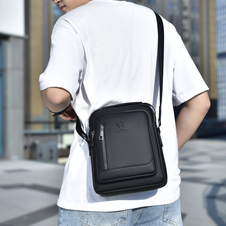 WEIXIER D283 Men Multifunctional Casual Crossbody bag in black, showcasing its sleek design and adjustable strap.