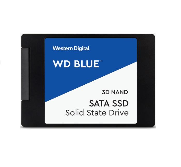 Western Digital WD Blue 500GB 2.5' SATA SSD with sleek design and specifications highlighted.