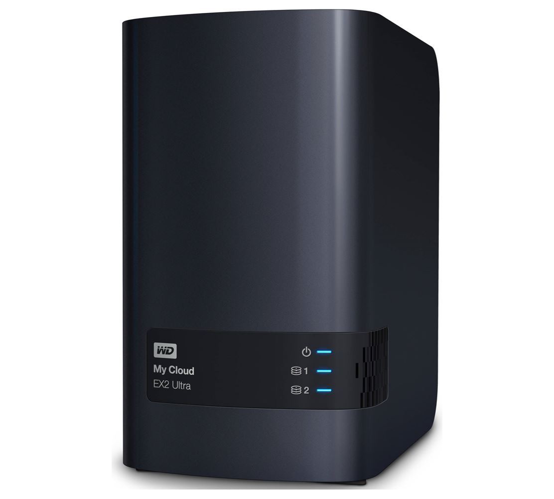 Western Digital WD My Cloud EX2 Ultra 16TB NAS device with dual-bay design and sleek finish, ideal for high-performance storage.