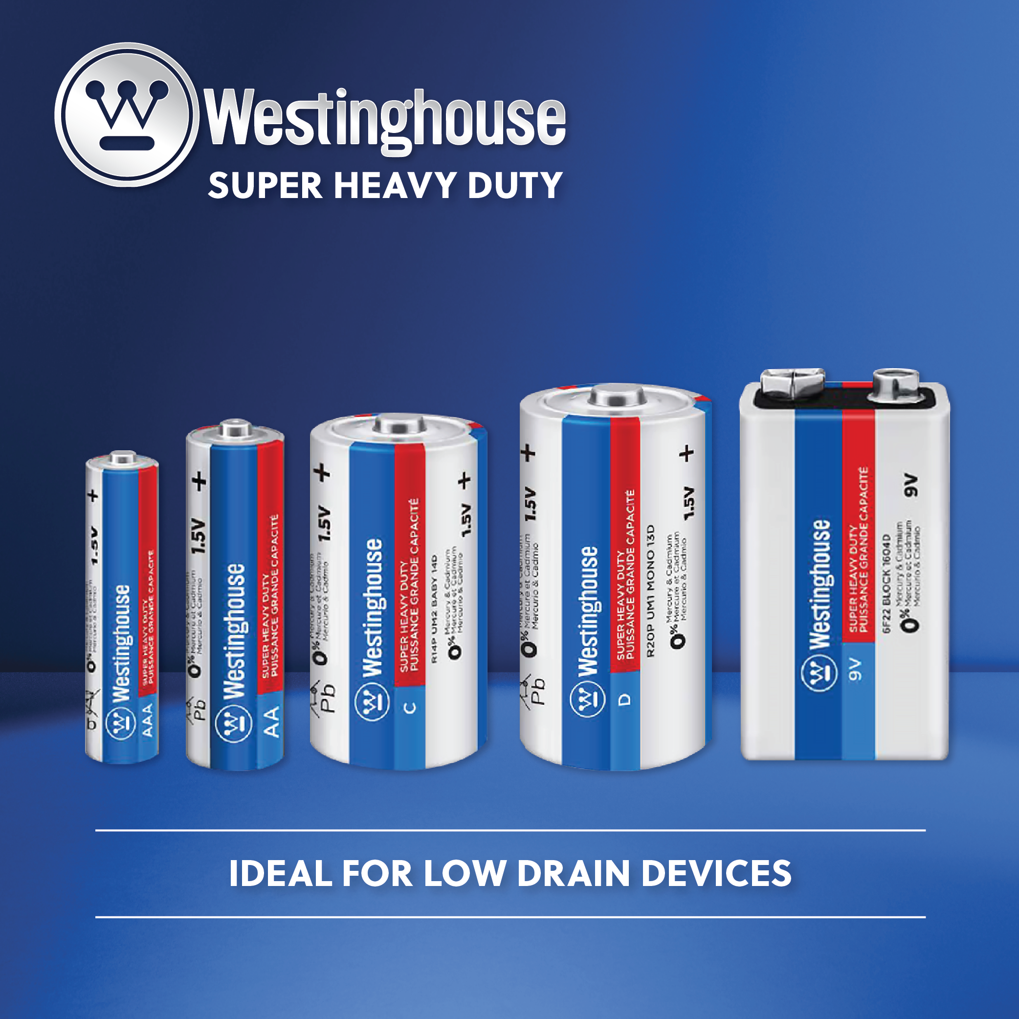 Westinghouse AA Super Heavy Duty 4pk batteries in packaging, showcasing their size and design.