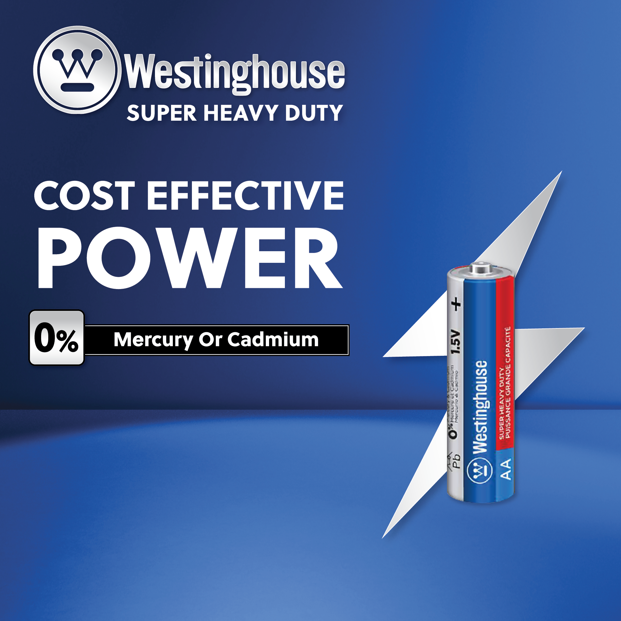 Westinghouse AA Super Heavy Duty 4pk batteries in packaging, showcasing their size and design.