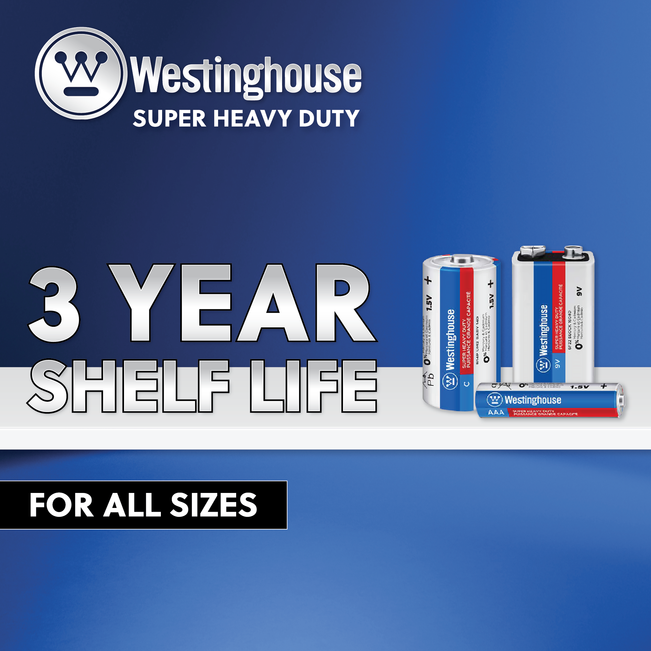 Westinghouse AA Super Heavy Duty 4pk batteries in packaging, showcasing their size and design.