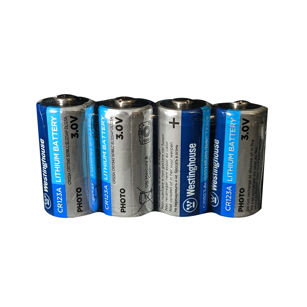 Westinghouse CR123A 3V Lithium Photo Battery, compact and powerful, ideal for cameras and high-tech devices.