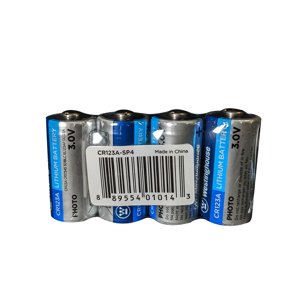 Westinghouse CR123A 3V Lithium Photo Battery, compact and powerful, ideal for cameras and high-tech devices.