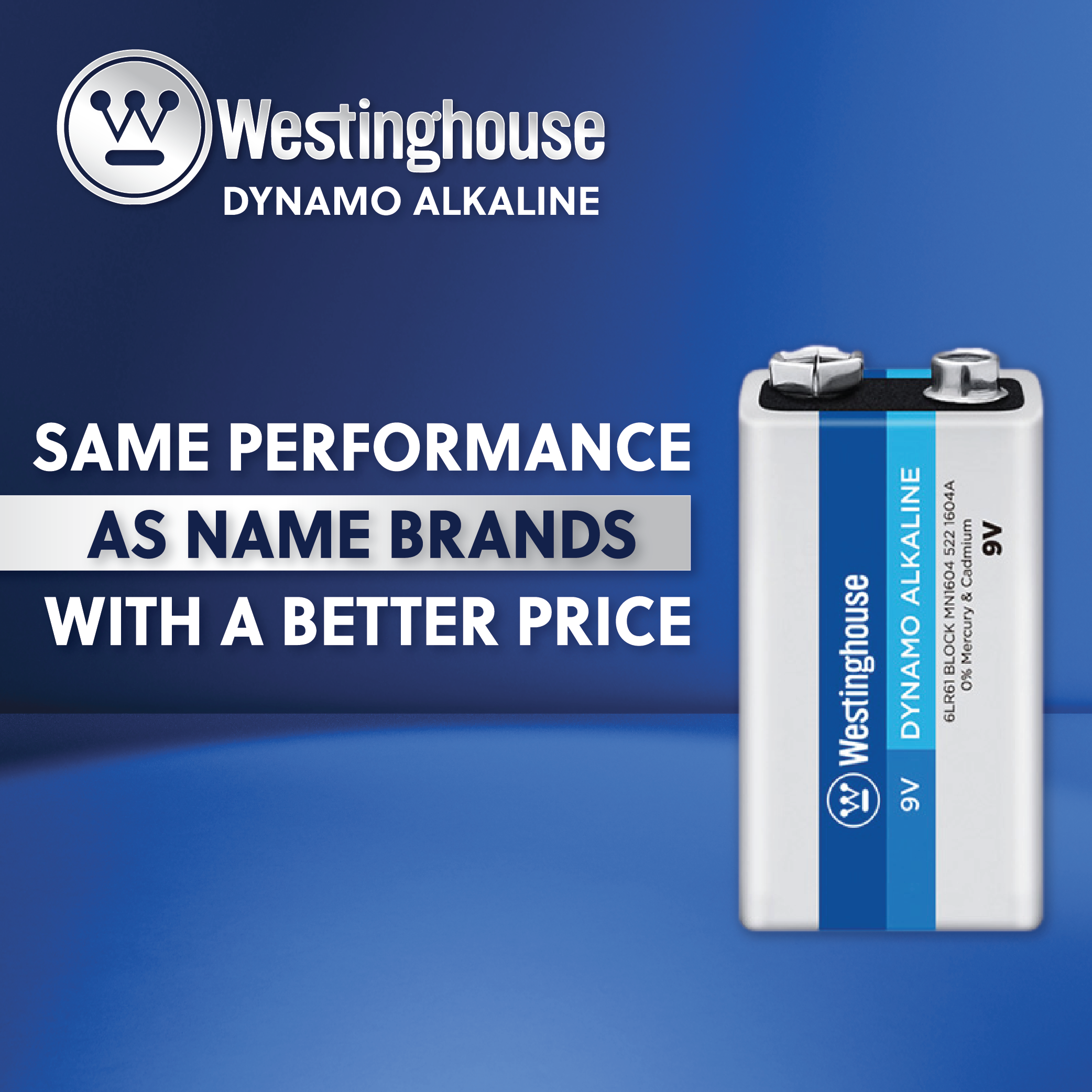Westinghouse D Dynamo Alkaline batteries in a shrink pack of 2, designed for high drain devices.
