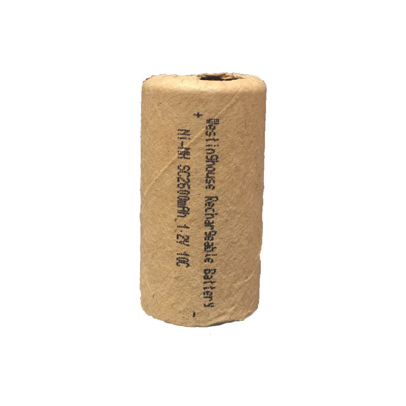 Westinghouse High Rate Sub C Ni-MH Flat Top 2600mAh battery with flat top terminal and compact size.