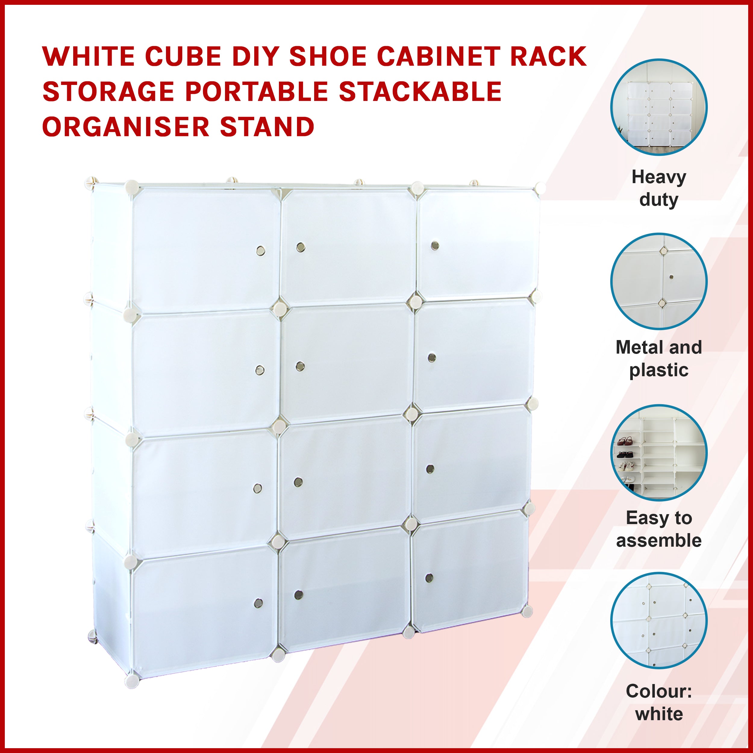 White Cube DIY Shoe Cabinet Rack with multiple storage cubes for shoes, featuring a sleek white design and modular structure.