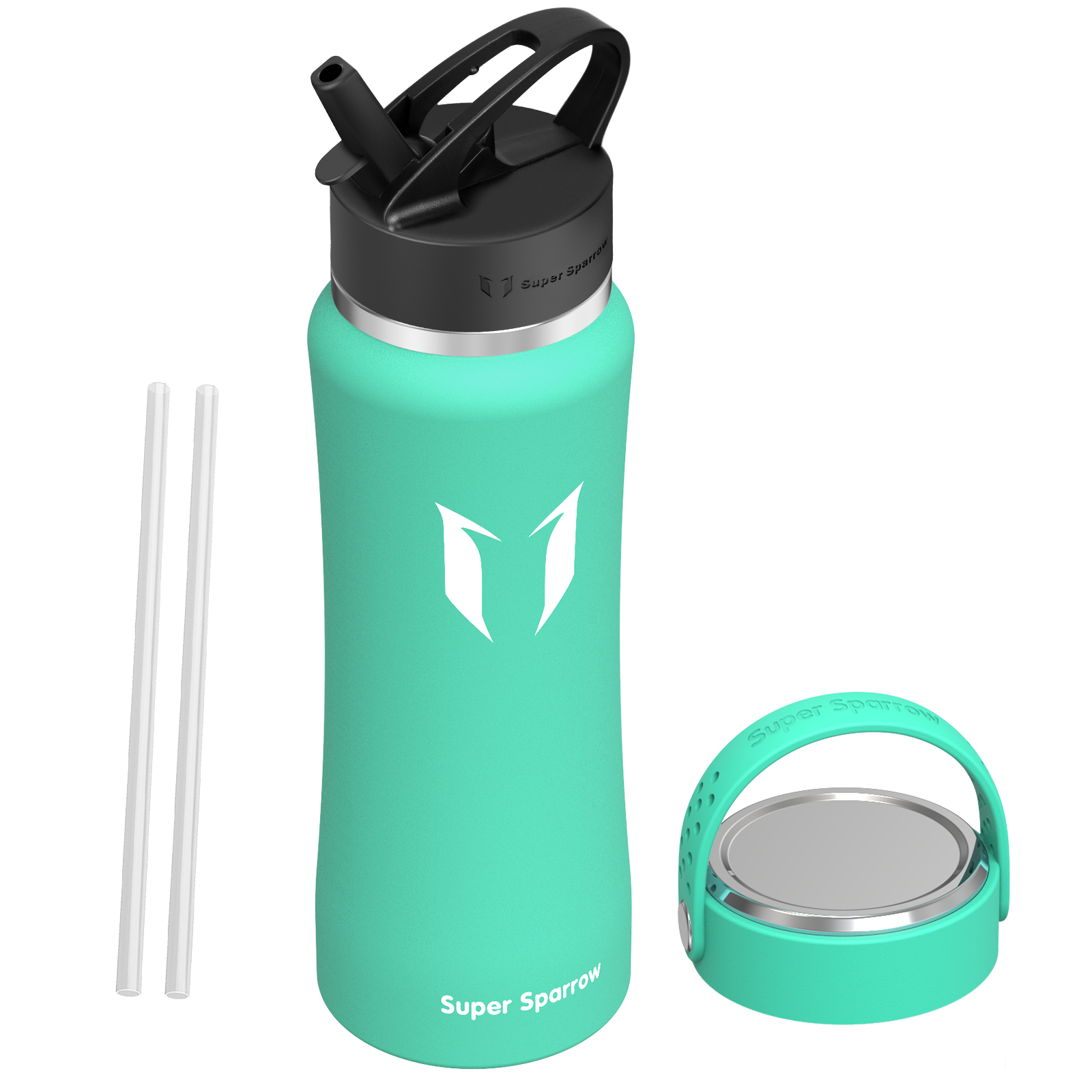 Wide Mouth Stainless Steel Water Bottle with Straw Lid, 32OZ, showcasing its durable design and two universal lids.