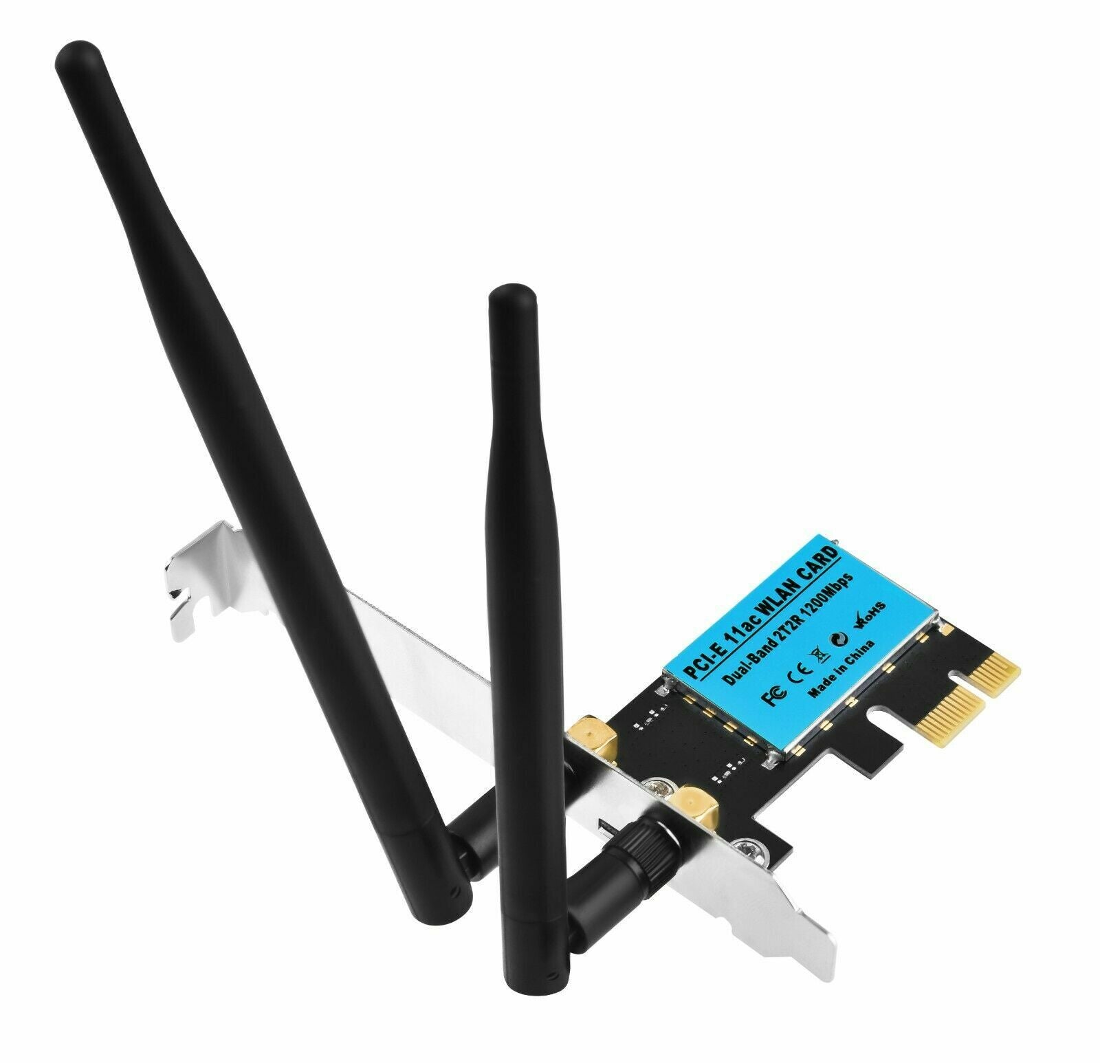 WiFi 1200Mbps Desktop PCIe Adapter with dual-band antennas for enhanced connectivity.